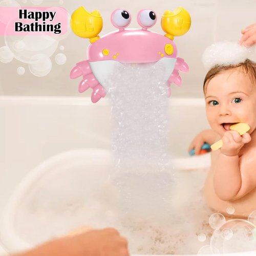 Crab Baby Bath Toys, Crab Bubble Bath Machine, Automatic Bath Toy Blows Bubbles & Plays Children’s Songs, Bathtub Bubble Maker - Kids Birthday Gift for 1 2 3 Year Old Boy Girl Pink