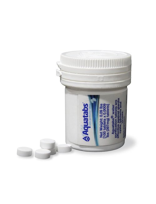 Aquatabs Water Purification Tablets - Easy-To-Use Water Filtration System | 100 Pack (397mg) for Camping & Emergencies