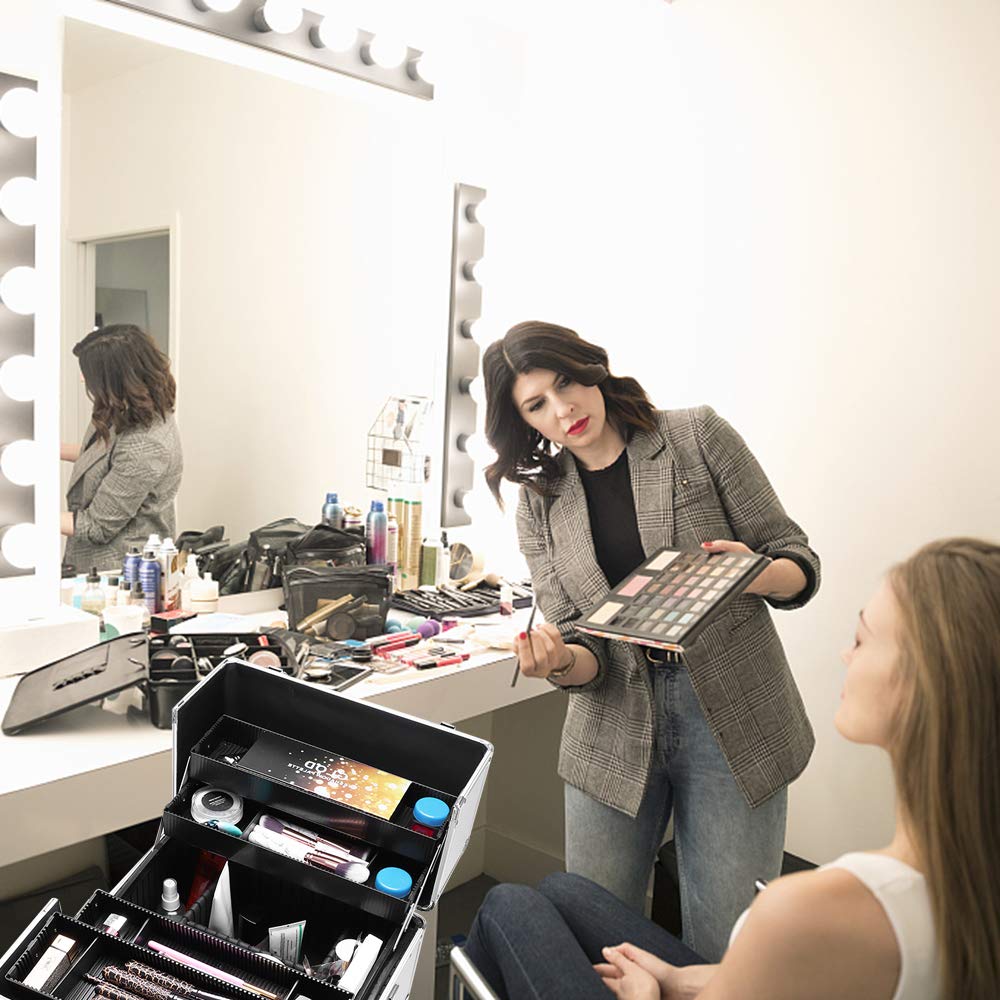 mefeir 3 in 1 Rolling Makeup Train Case, Large Cosmetic Trolley with 360° Rotation Wheels & 2 Drawers, Professional for Makeup & Tattoo Artist & Hairstylist