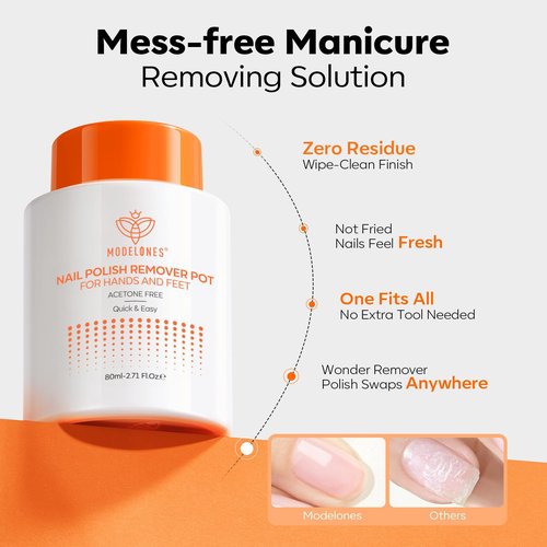 Modelones Acetone-Free Nail Polish Remover Pot - Gentle Jojoba Oil Formula, 2.71 Fl Oz