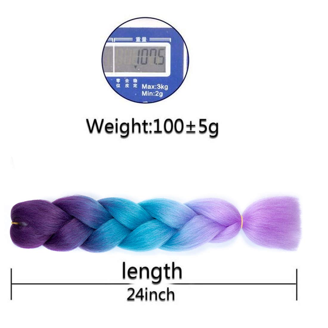 Xiaofeng Braiding Hair Extensions for Women 6 Packs 100g/Pack 24Inch High Temperature Ombre Jumbo Synthetic Braiding Hair for Twist Crochet Braids (24 Inch, purple-lake blue-light purple)