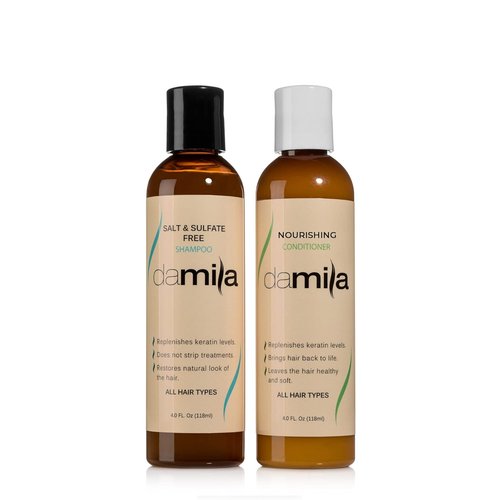 Damila Professional Keratin Shampoo & Conditioner Set - Salt & Sulfate Free for Color-Treated Hair | 4 Fl Oz