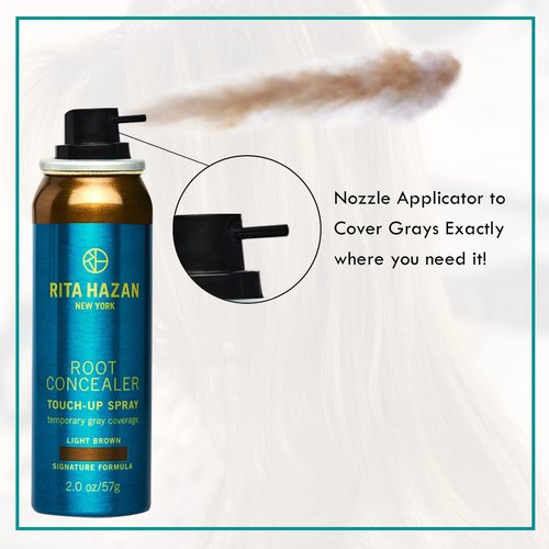 Rita Hazan Root Concealer Touch Up Spray - Instant Gray Root Coverage - Quick Drying, Water-Resistant - 2 oz. Temporary Hair Color Spray