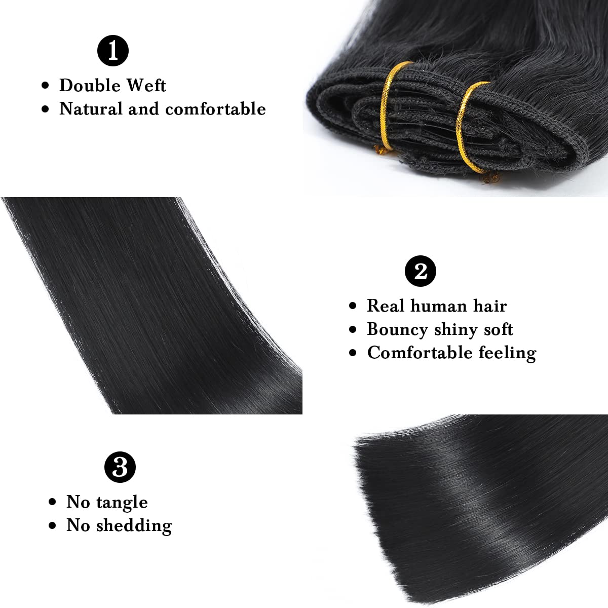 Clip in Hair Extensions Real Human Hair Clip ins Human Hair Extensions for Women Invisible Natural Straight Seamless Clip on Hair Extensions 8pcs Double Weft 40g (#1 Jet Black, 10 Inch)