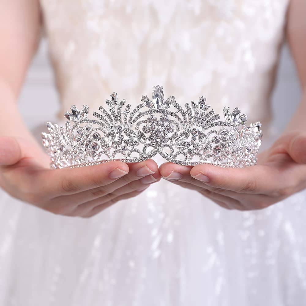 JWICOS Bridal Crystal Wedding Tiara Crown for Brides and Bridesmaids (Silver)