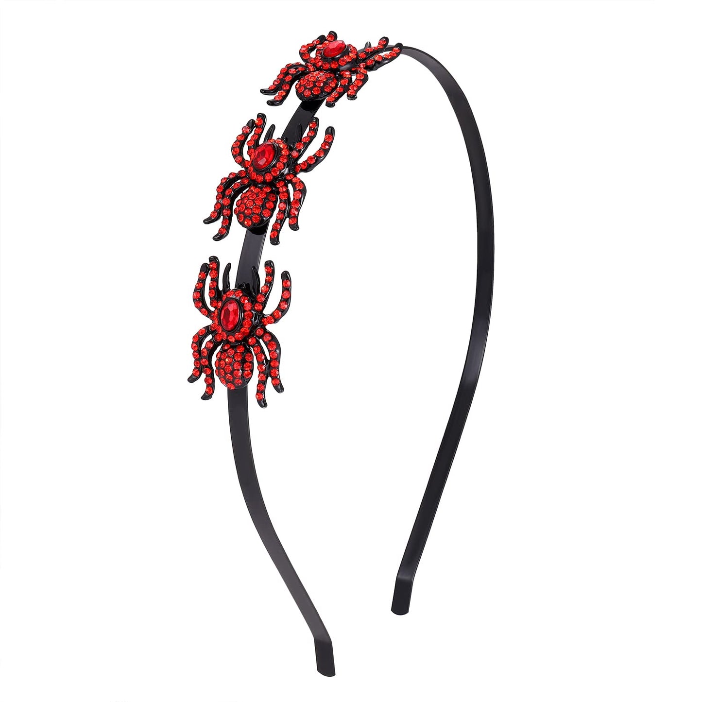 ZITULRY Halloween Headbands for Women Rhinestone Spider Hairbands Crystal Triple Spider Hair Hoop Gothic Insect Monster Headwear, Red