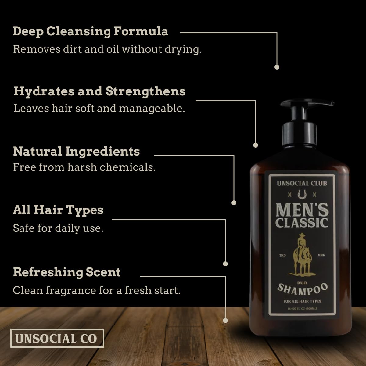Unsocial Club Men's Shampoo - Hydrating & Cleansing Formula for All Hair Types | 16.9 oz