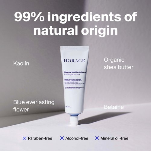 HORACE Purifying Face Mask for Men - Deep Cleanse with Kaolin Clay & Blue Everlasting Flower - Unscented, 2.45 fl. oz.