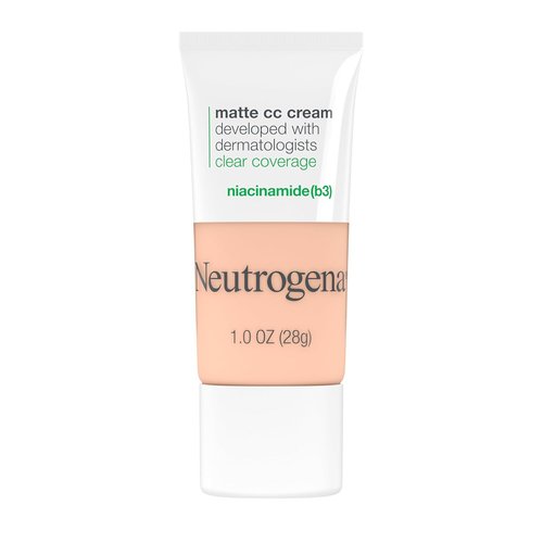 Neutrogena Clear Coverage CC Cream - Full-Coverage Color Correcting Face Makeup with Niacinamide, Shell, 1 oz