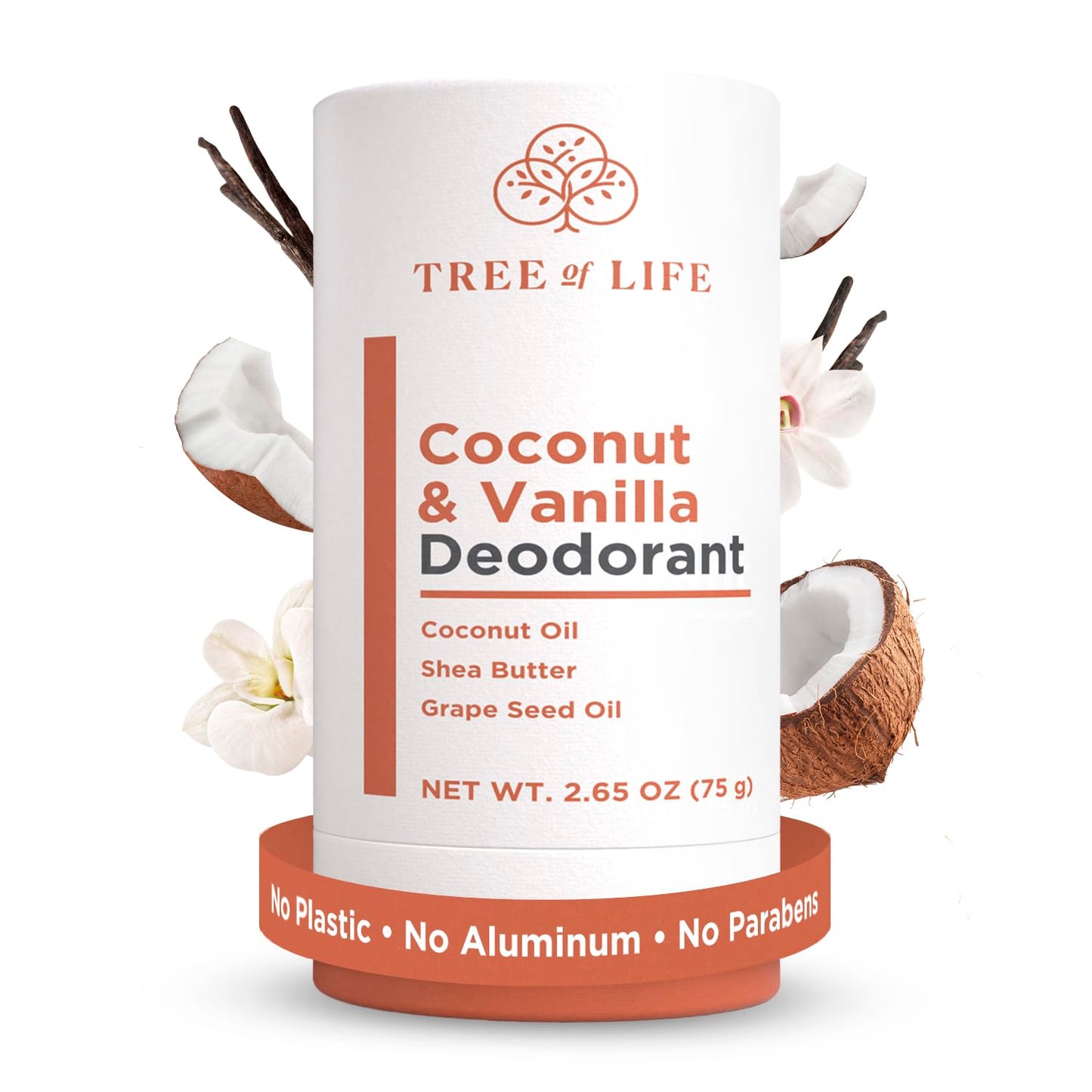 Tree of Life Beauty Coconut & Vanilla Deodorant - Aluminum Free, Nourishing Formula with Shea Butter & Coconut Oil (2.65oz)