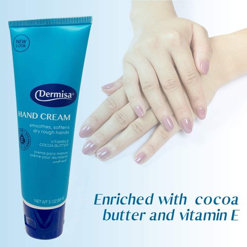 Dermisa Hand Cream with Cocoa Butter, Vitamin E and Collagen - Fast-Absorbing and Non-Greasy Moisturizer for Dry, Rough Hands - 3.0 Oz