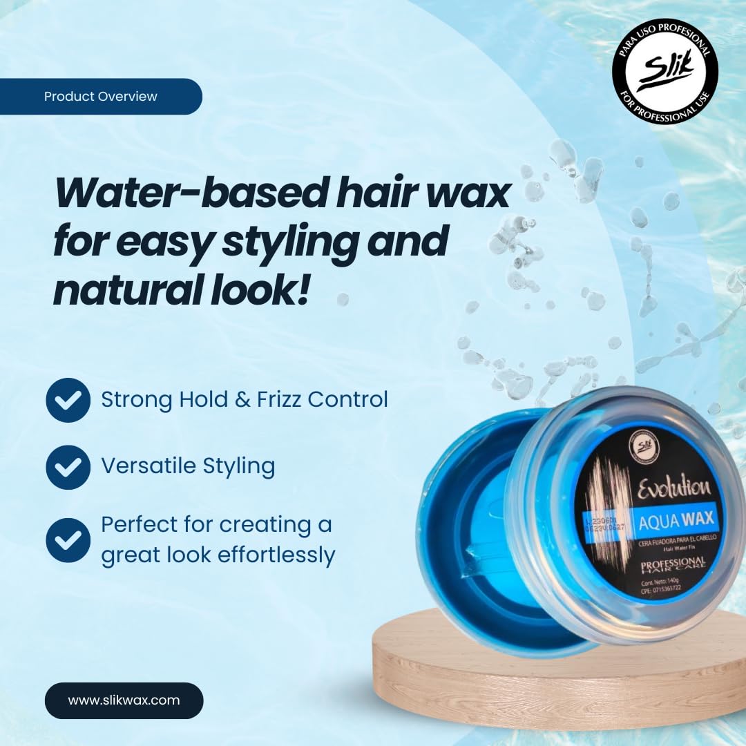 SLIK Aqua Wax Hair Styling Wax - Strong Hold & Frizz Control, Easy Wash Out | Unisex (140g / 4.9oz)