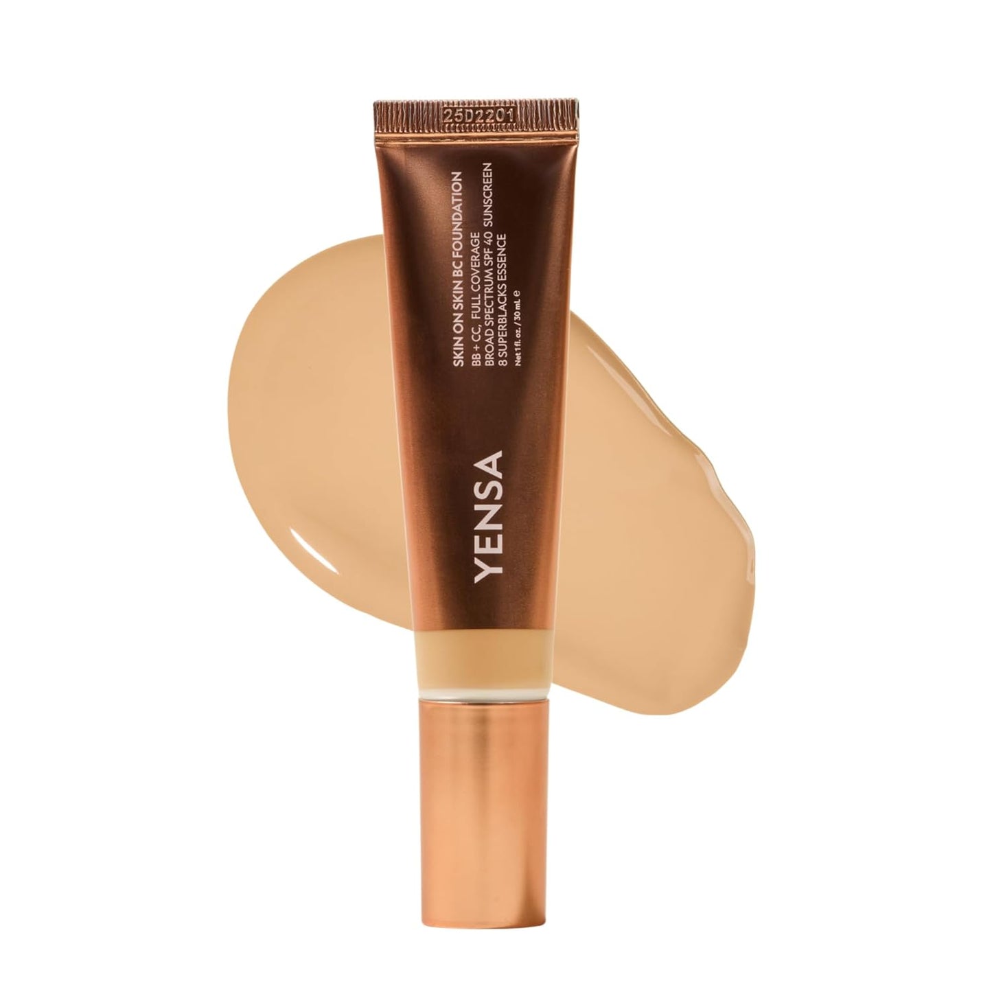 YENSA Skin on Skin BC Foundation Makeup - Full Coverage CC & BB Cream with SPF 40 | Medium Neutral (1 oz)