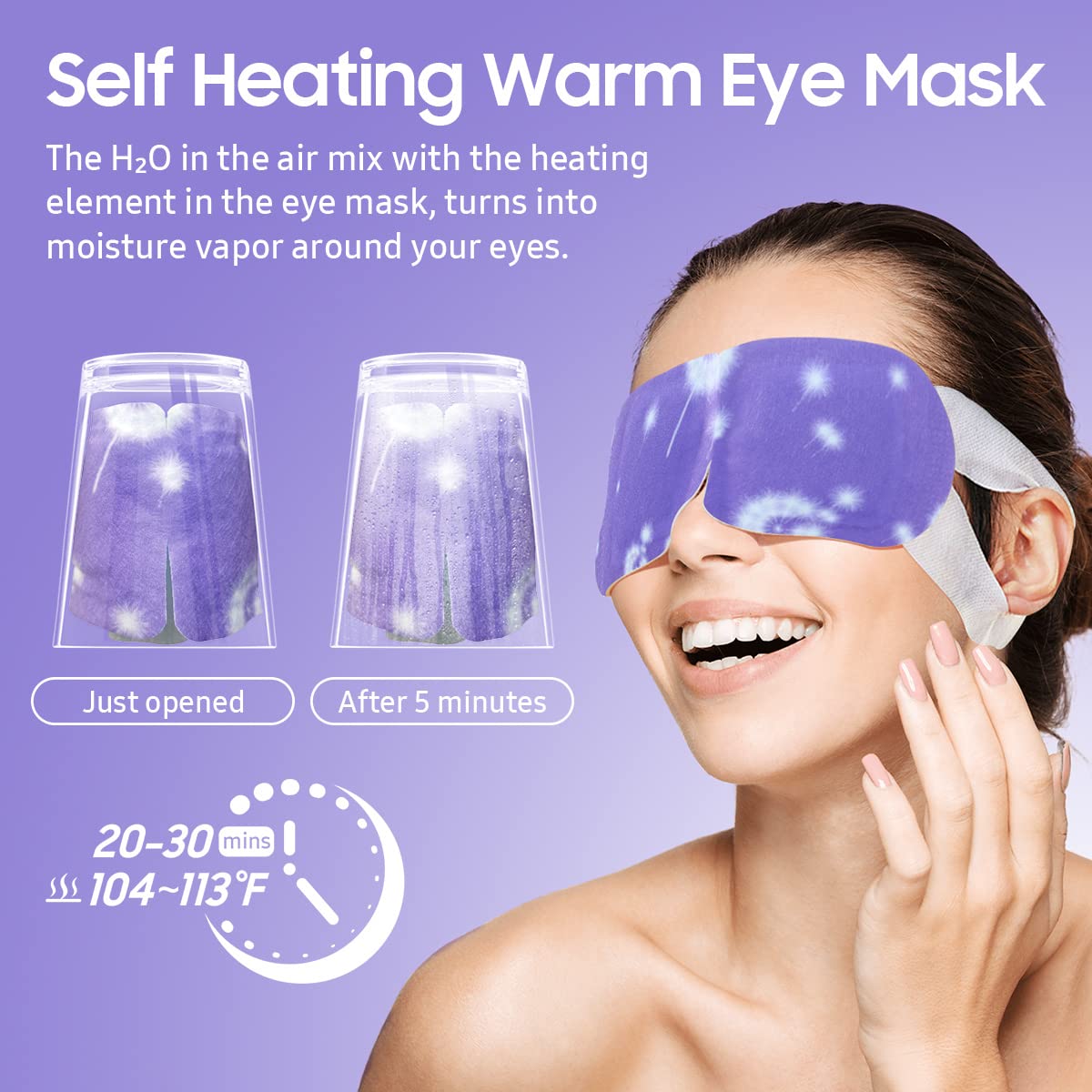 BeHoomi 30Packs Steam Eye Mask, Heated Eye Mask Warm Compress for Eyes, Self Heating Disposable Eye Masks for Home Sleep, Spa, Travel Essentials & Relaxation Gifts, Stocking Stuffers (Lavender)