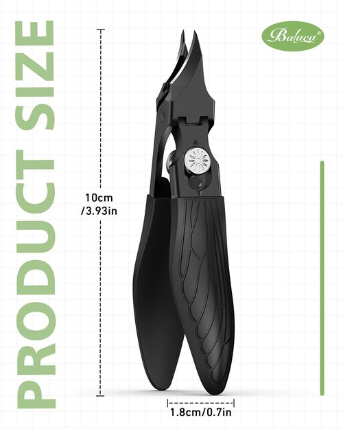 BALUCA Professional Ingrown Toenail Clipper - Slanted Toenail Clipper for Seniors & Thick Nails | Wide Jaw Curved Blade | Anti-Splash Safety Lock | Ergonomic Long Handle for Easy Trimming - Black