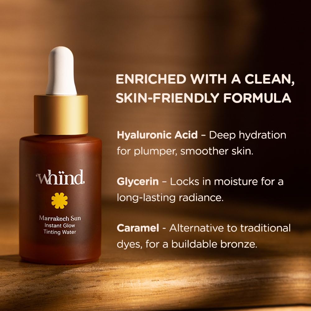 WHIND Marrakech Sun Instant Glow Tinting Water - Lightweight Self Tanner Face Drops for Streak-Free Radiance - 1oz / 30ml
