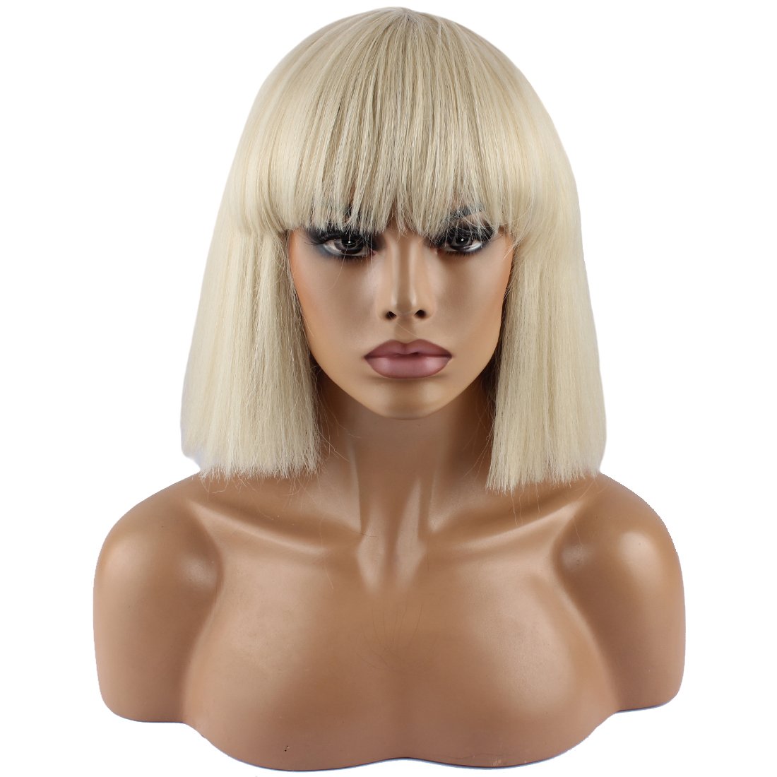 WeKen Fashion Wig Women's Short Bob Kinky Straight Full Bangs Synthetic Hairpieces Blonde