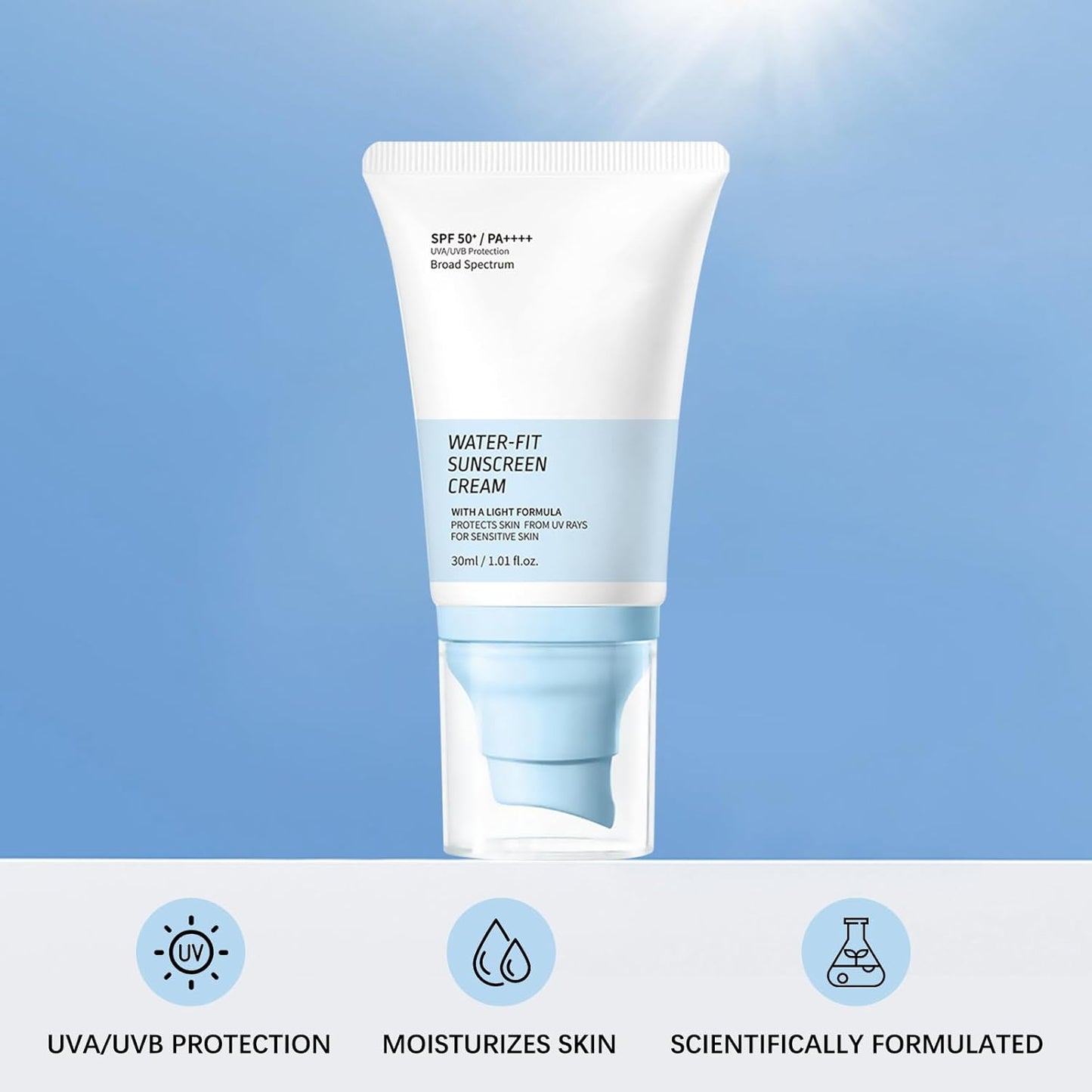 Water-Fit Sunscreen Cream SPF 50+ | Lightweight Daily UV/UVB Protection | Moisturizing Formula, 30ml