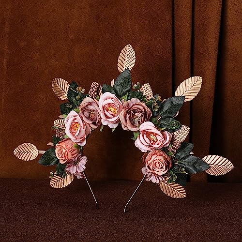 COSUCOS Flower Halo Crown Headband Fairy Headpiece Goddess Woodland Witch Hair Accessory Photoshoot Props Cosplay Party Leaves Baby Shower Outdoor Wedding Pink Rose