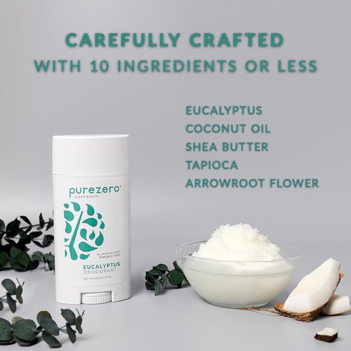 Purezero Deodorant - Eucalyptus Scent | Aluminum & Paraben Free | 24-Hour Odor Protection with Shea Butter & Coconut Oil (1 Pack)