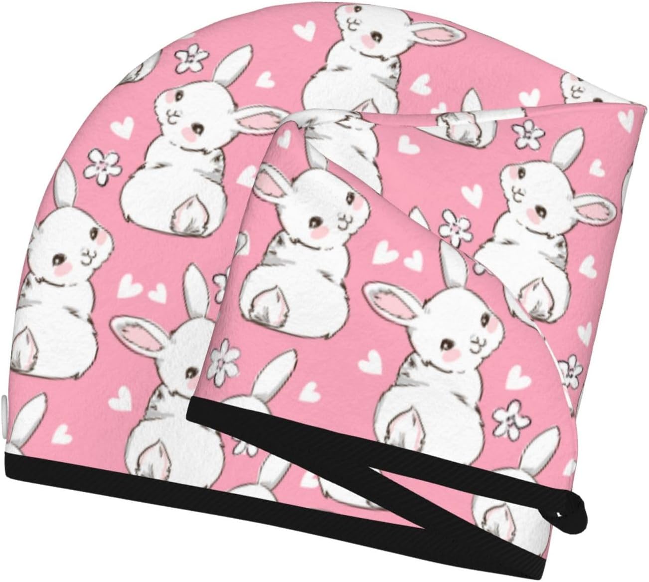 Skiennix Bunny Hair Towel Wrap - Fast Drying Microfiber Turban with Buttons for Curly & Thick Hair