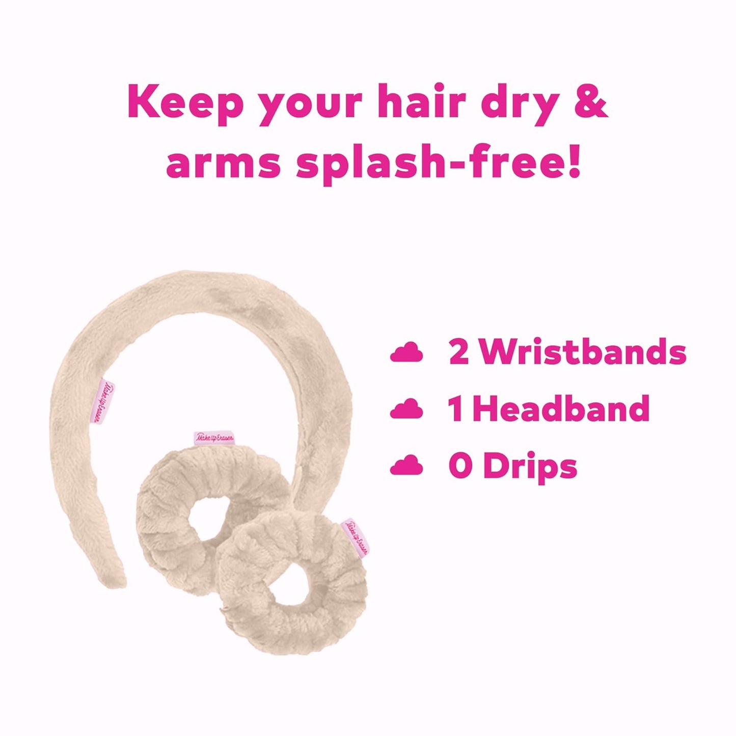 The Original MakeUp Eraser Drip Eraser Set - Absorbent Headband & Wristbands for Spa Use | One Size Fits Most