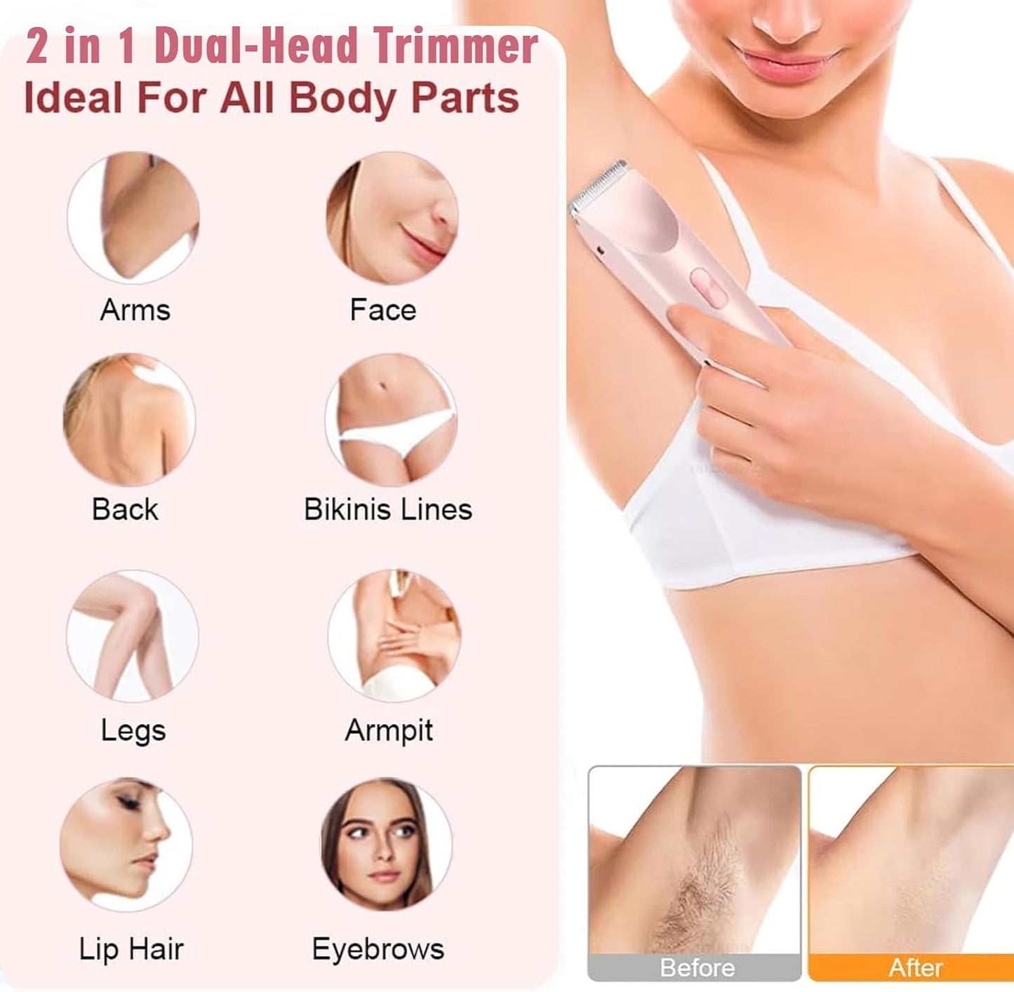 Skiennix Bikini Trimmer - 2-in-1 Cordless & Waterproof Electric Shaver for Women | Painless Hair Removal in Purple