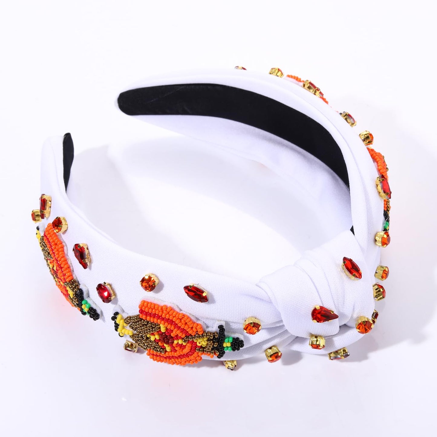 mokkia Thanksgiving Headband Fall Accessories for Women Beaded Turkey Maple Leaf Pumpkin Knotted Headband Jeweled Rhinestone Pearl Top Knot Headband Autumn Fall Outfit Gifts