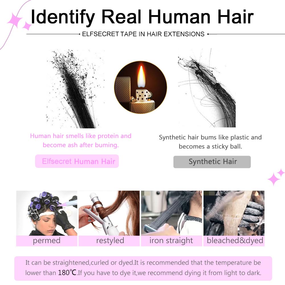 ELFSECRET Human Hair Tape In Hair Extensions Natural Black Color Seamless Invisible PU Skin Weft Tape in 100% Real Human Hair Silky Straight Hair Extensions Soft Thick End (18 Inch, #1B Natural Black)