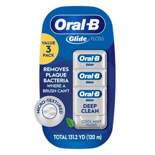 Oral-B Glide Dental Floss - Shred Resistant & Gentle on Gums - Cool Mint Flavor, 40 M, 3 Count