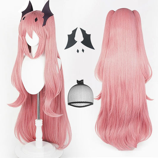 SEISAIDO Long Pink Wig + Headwear Anime Cospaly Wig with Two Ponytails for Halloween Christmas Party