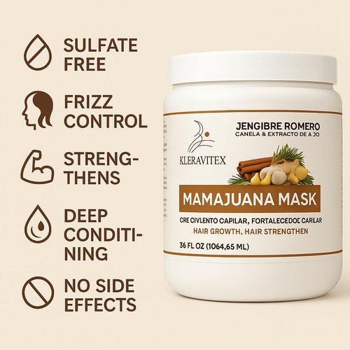 Kleravitex Mamajuana Hair Mask - Deep Conditioning Treatment with Ginger & Rosemary - 60 OZ Paraben & Sulfate Free for Dry, Damaged Hair Growth