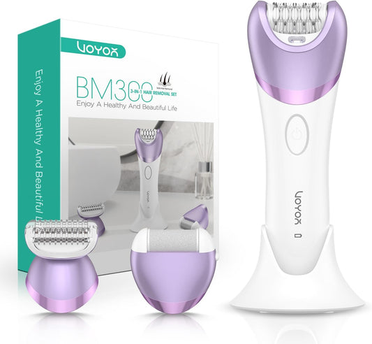 VOYOR Epilator for Women - Cordless 3-in-1 Hair Removal Device with 30 Tweezers | Rechargeable Wet & Dry Shaver (Purple)