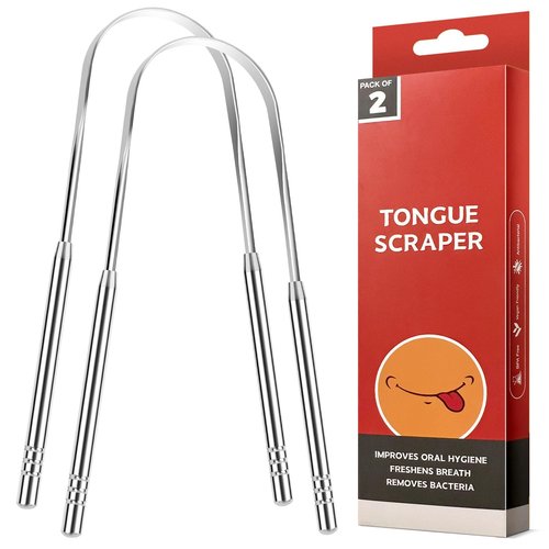 Regine Switzerland Tongue Scraper - Metal Tongue Cleaner for Adults with Travel Case | 2 Pack