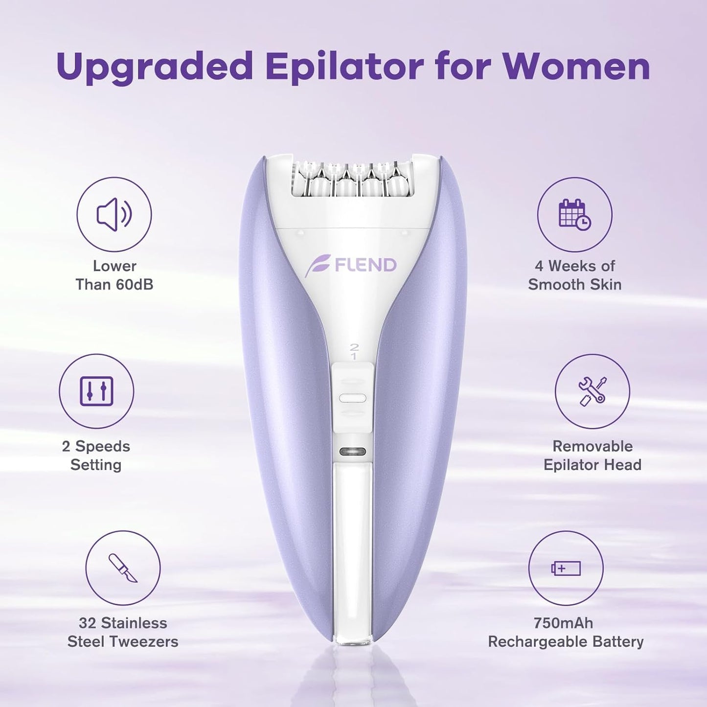 Skiennix Smooth Glide Epilator - Cordless Facial Hair Removal Device with 2 Speeds | Silent Design