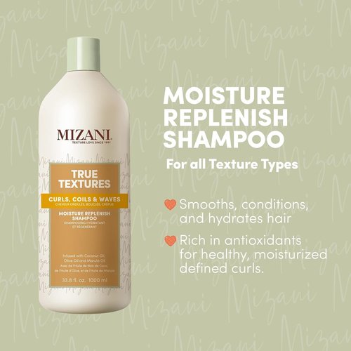 MIZANI True Textures Moisture Replenish Shampoo - Hydrating Formula for Curly Hair, Sulfate & Paraben-Free