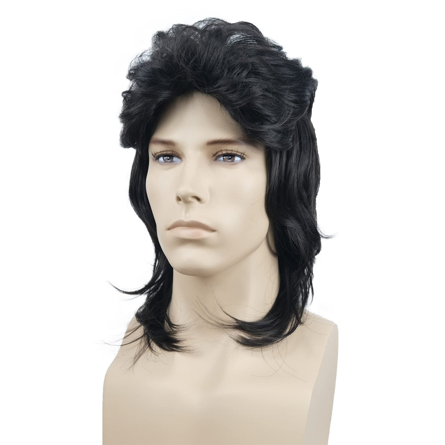 Aimole Mens Wig Retro 70s 80s Costumes Fancy Party Disco Rocker Punk Halloween Cosplay Wigs(1B Natural Black)