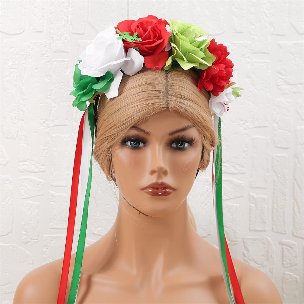 Bubbmi Mexican Flower Crown Headband, Day of the Dead Headpiece, Christmas Easter Festival Headwear, Dia De Los Muertos Hairhoop (Mexican D)