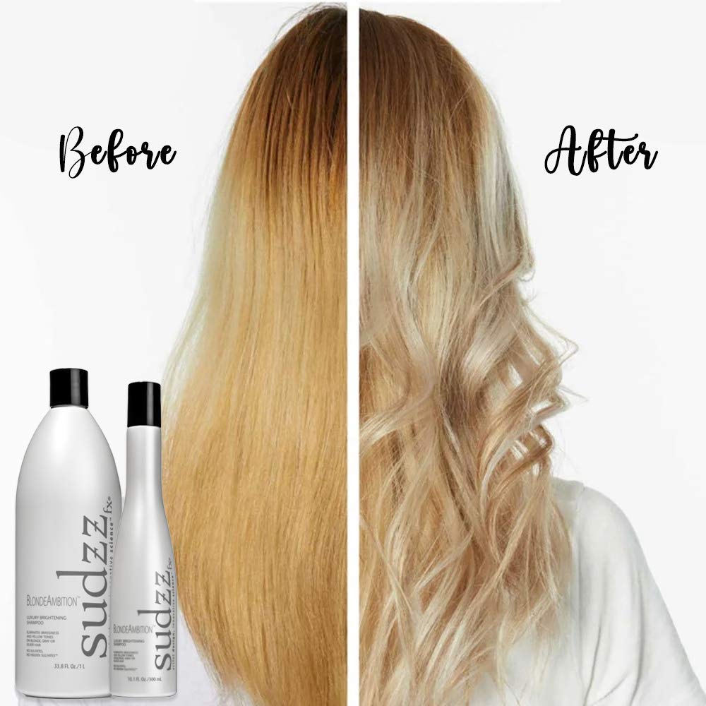 SUDZZFX BlondeAmbition Luxury Brightening Shampoo - Sulfate Free for Color Treated & Gray Hair | Travel Size 10.1 Fl Oz