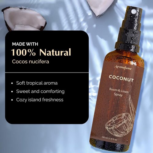 Aromafume Coconut Room Linen & Pillow Spray - 100ml | Pure Coconut Essential Oil for Relaxation & Sleep