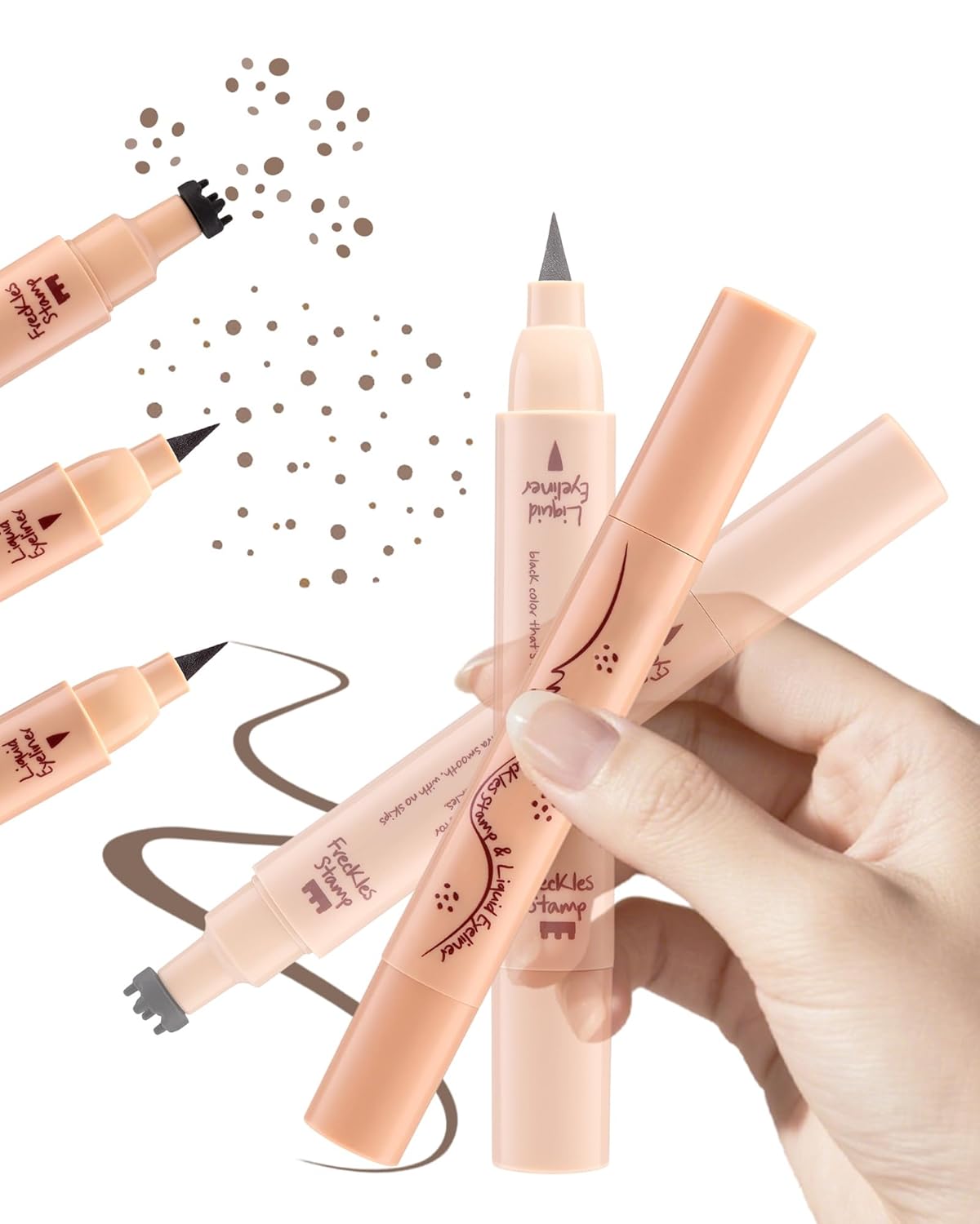 Skiennix 2-in-1 Faux Freckle Stamp Pen - Waterproof Dual-Ended Design with Multiple Stamps & 0.5mm Tip