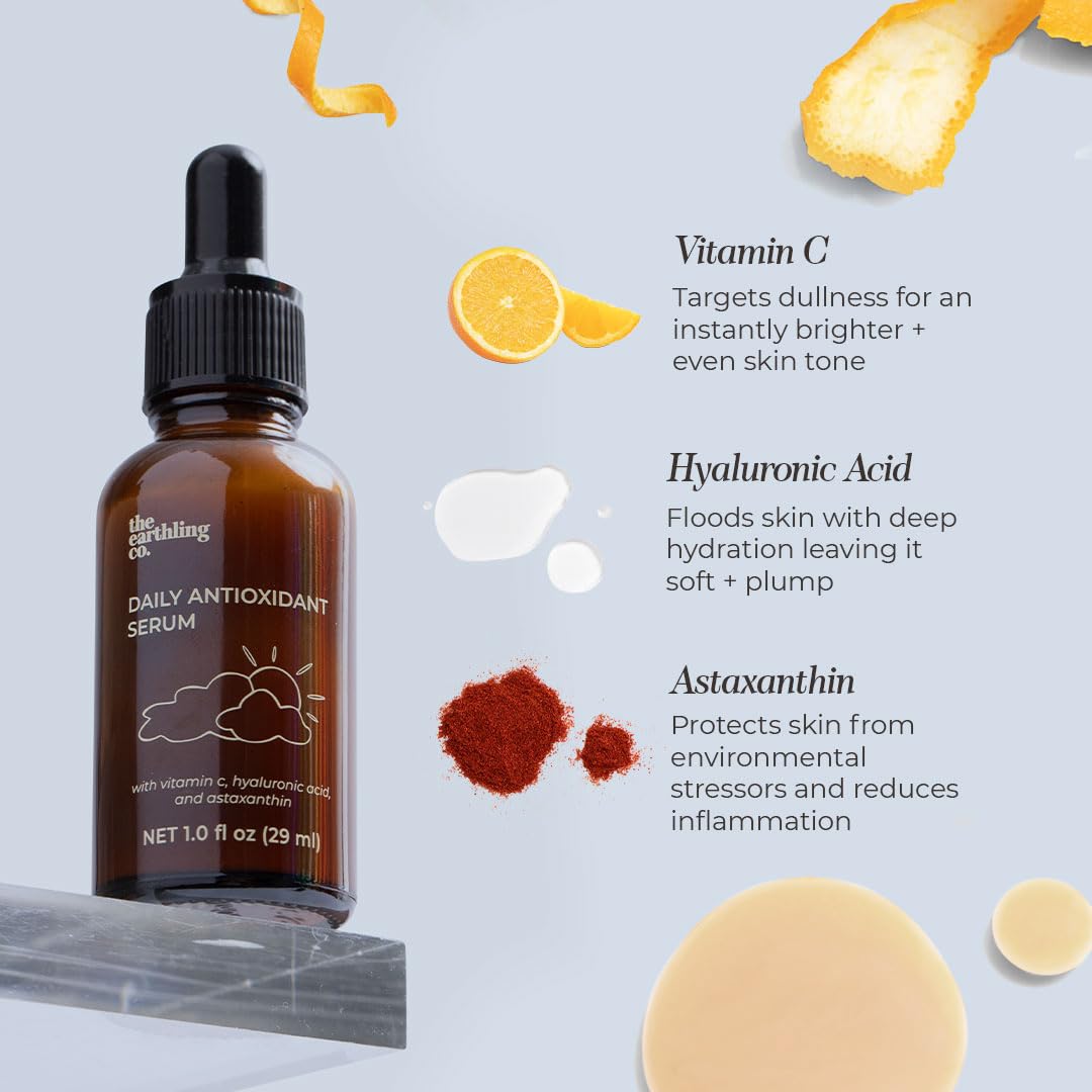 The Earthling Co. Antioxidant Serum - Brightens & Evens Skin Tone with Vitamin C & Hyaluronic Acid | 1.0 fl oz