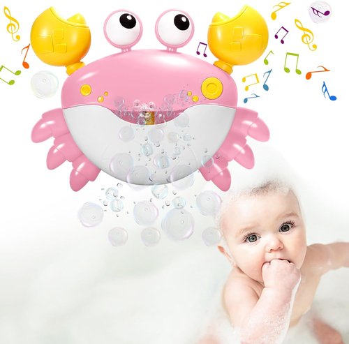 Crab Baby Bath Toys, Crab Bubble Bath Machine, Automatic Bath Toy Blows Bubbles & Plays Children’s Songs, Bathtub Bubble Maker - Kids Birthday Gift for 1 2 3 Year Old Boy Girl Pink