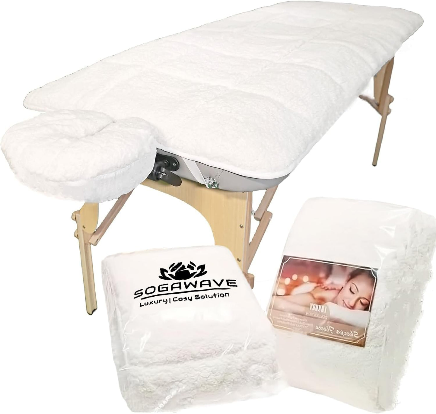 Skiennix Fleece Massage Table Pad - Extra Soft Quilted Cushion with Face Cradle Cover | 71 x 31 Inch, Washable Topper for Spa & Home