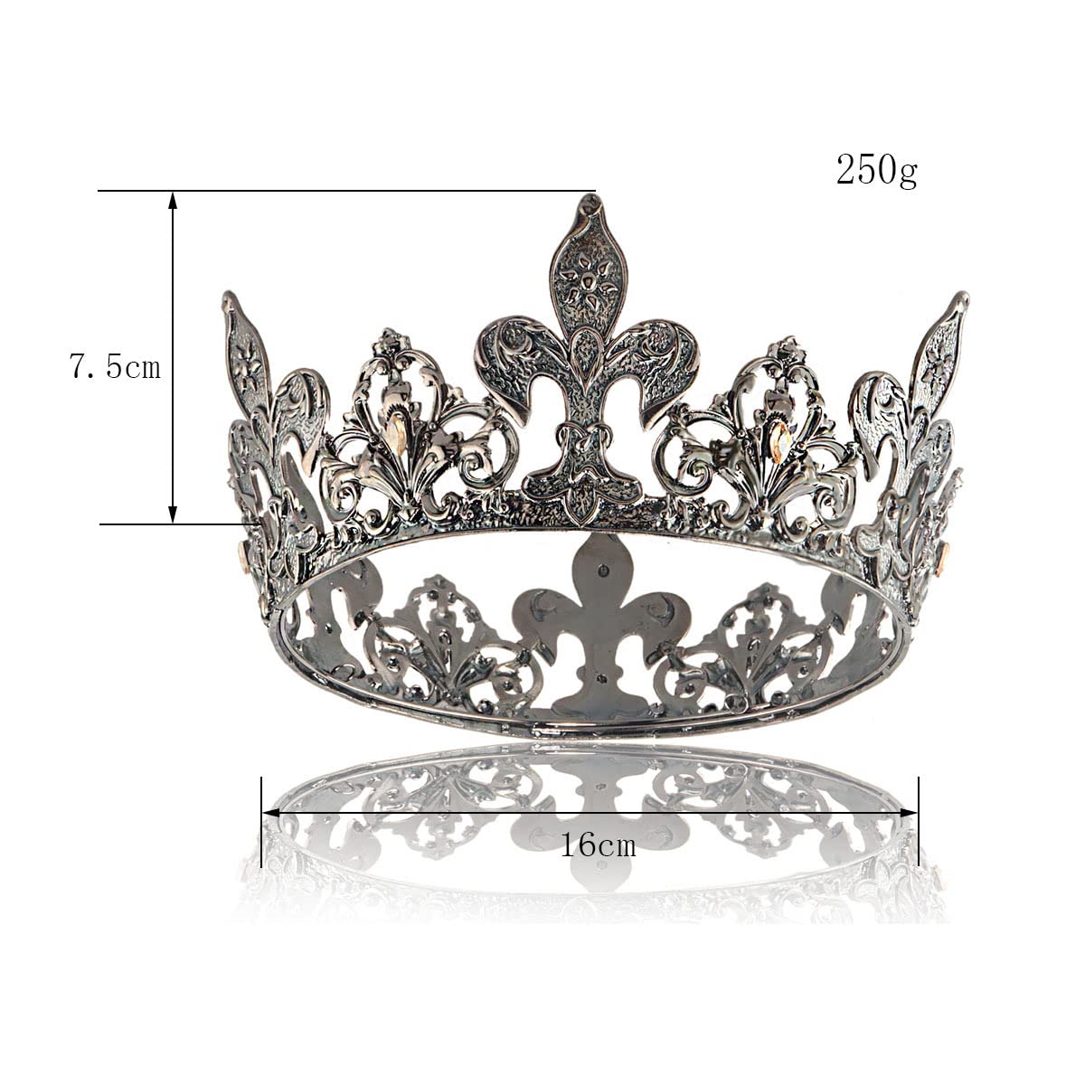 Alloy Rhinestone King Queen Round Crown Party Hair Accessories For Birthday Wedding Prom Pageant Photography Halloween (Black)