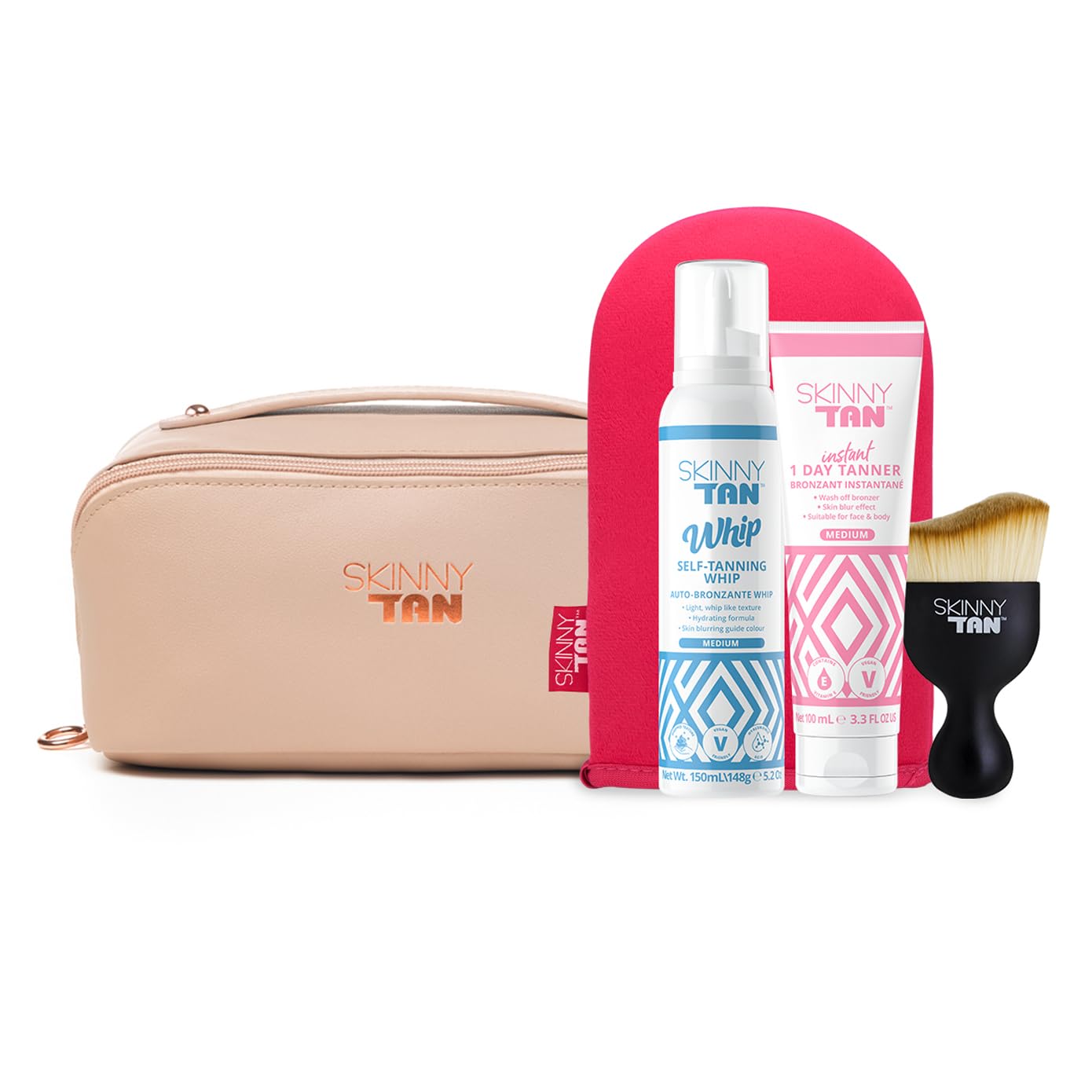 Skinny Tan Your Perfect Glow Collection Set - 4 Pc Gift Set with Self Tanning Whip & Instant Tanner