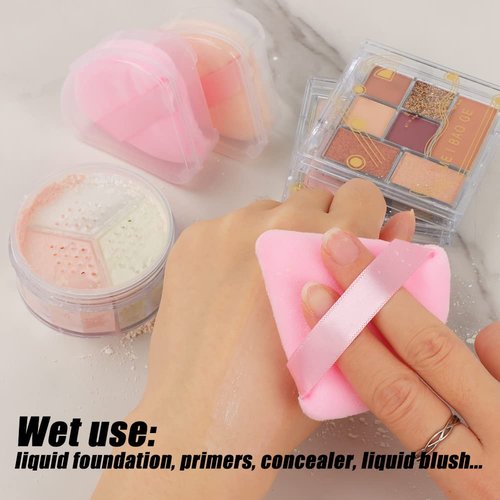Ocim Powder Puffs - 10 Soft Velour Triangle Makeup Applicators for Face Powder | Black & Pink