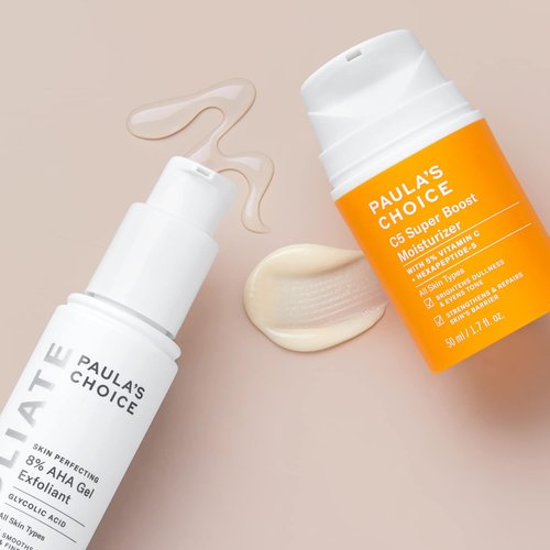 Paula's Choice AHA Gel Exfoliant & C5 Super Boost Moisturizer Duo - 8% Glycolic Acid, 5% Vitamin C, Fragrance-Free for Sun Damage & Uneven Skin Tone