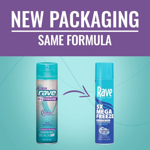 Rave Unscented Aerosol Hairspray - 5X Freeze for Heat Protection, Volume & Shine | ClimaShield Humidity Control
