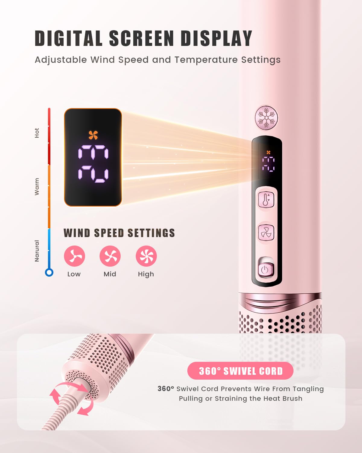 Tqcir 8-in-1 Professional Hot Air Styler - Powerful Multi-Styler with Auto-Wrap Curler | Pink